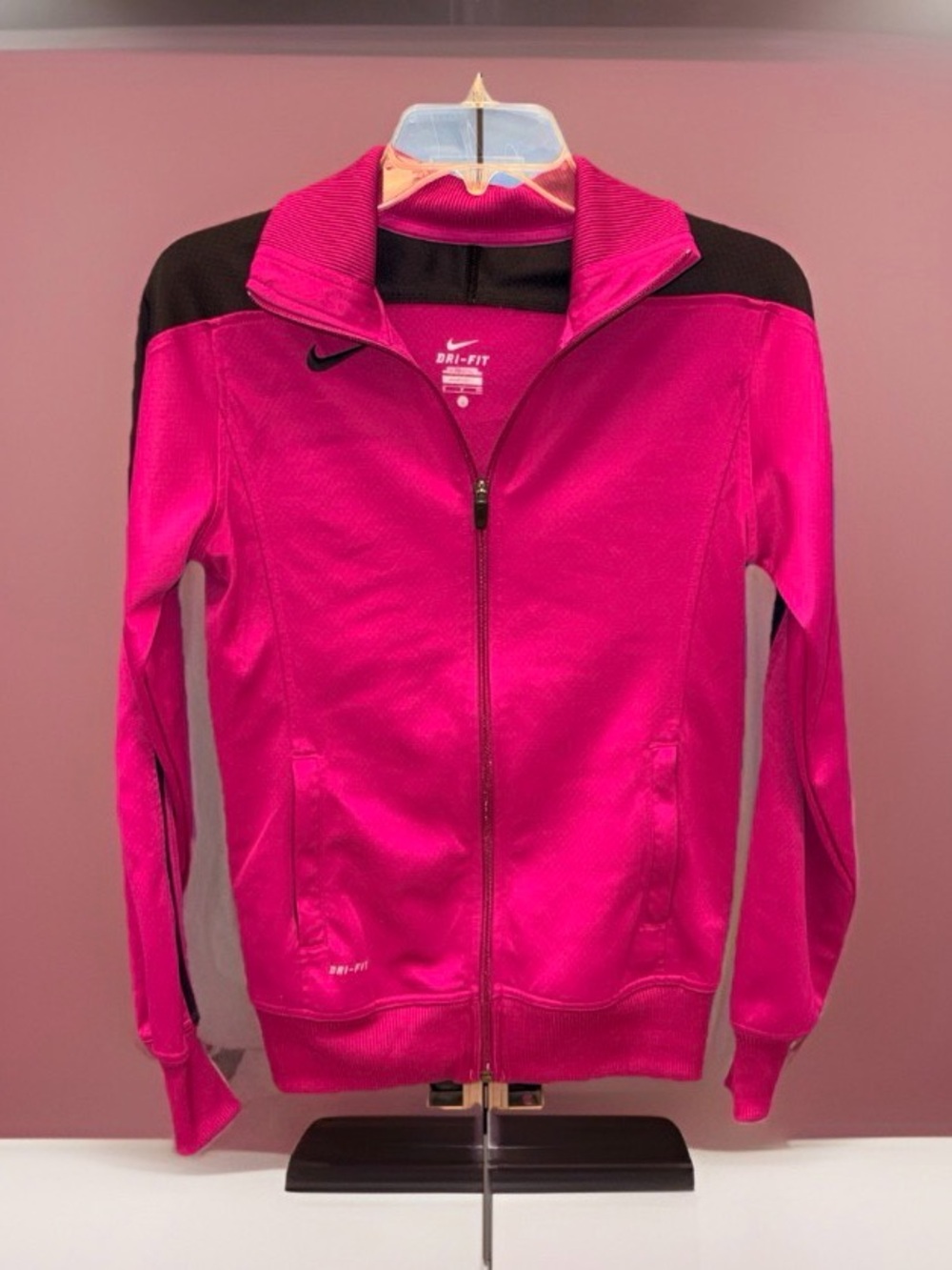 Nike Women's Hot Pink and Black Dri-FIT Zip-Up Jacket-S-EC